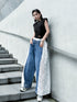 Lace Contrast Wide Denim Pants